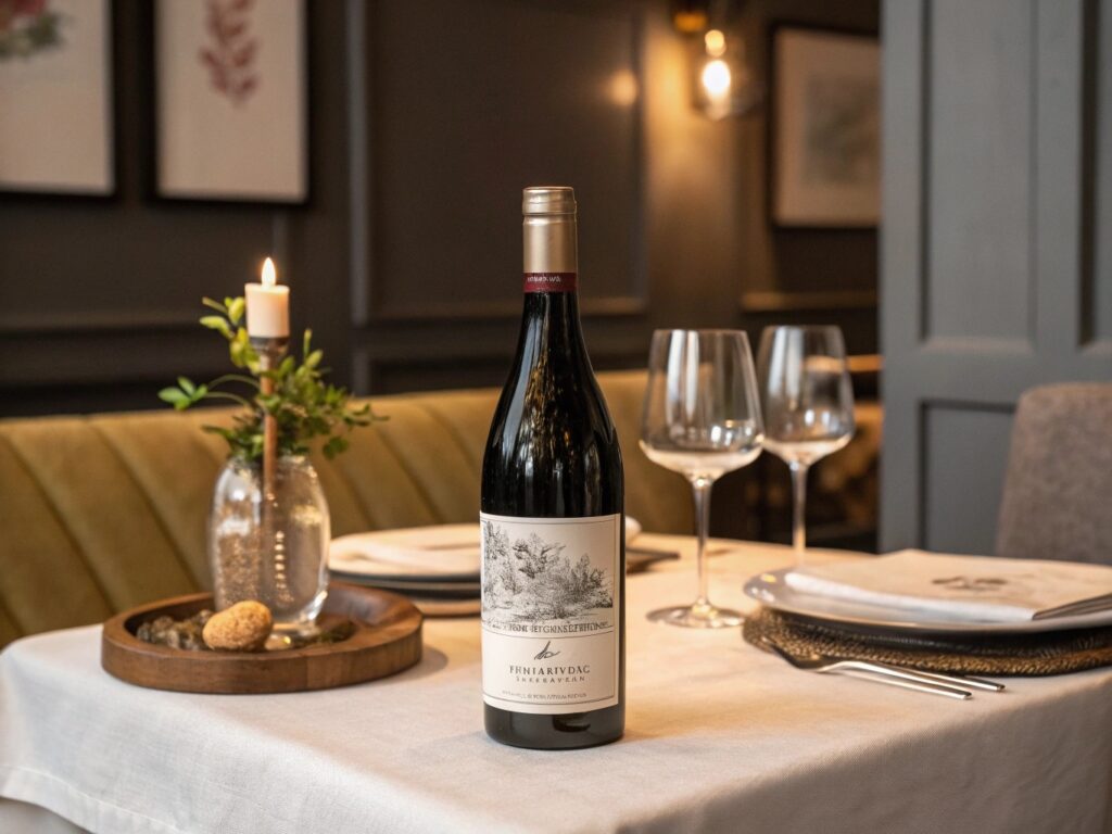 bouteille de vin classe sur une table conviviale m