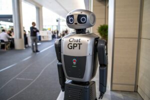 reprsente un robot avec ecrit chat gpt dessus